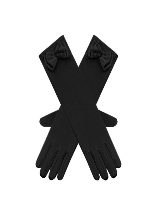 Loquat Girls' Spring and Autumn Long Gloves Black  - Image 3