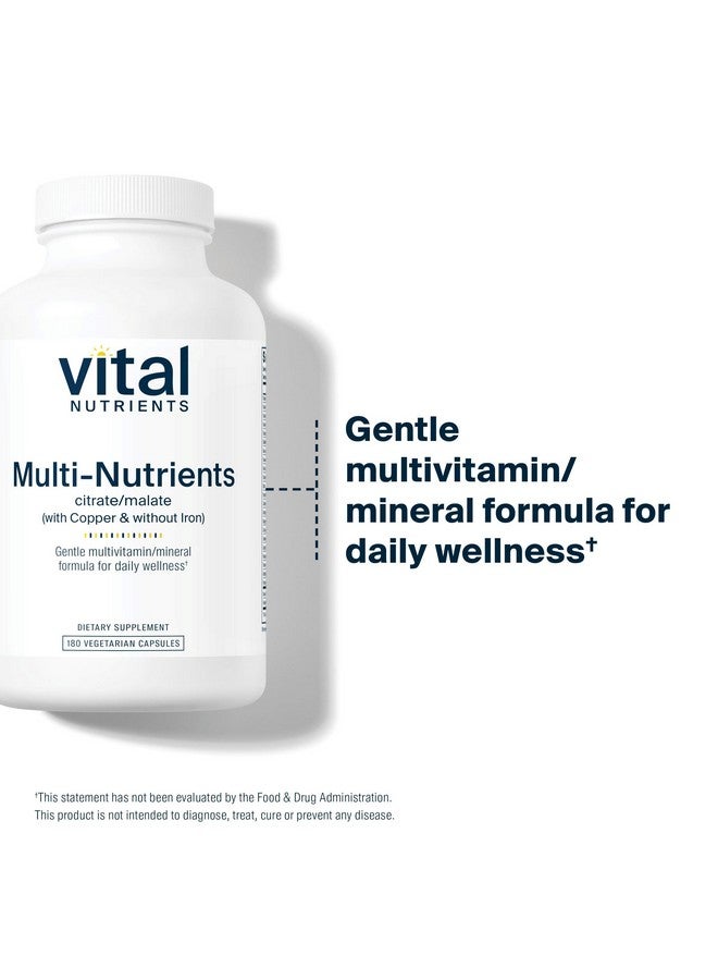 Vital Nutrients فيتال نيوترينتس - تركيبة متعددة العناصر الغذائية 2 - صيغة سيتريت/ماليت (مع النحاس وبدون الحديد) - متعدد الفيتامينات/المعادن، مضادات أكسدة قوية، صيغة لطيفة متاحة حيوياً - 180 كبسولة نباتية لكل زجاجة - Image 5