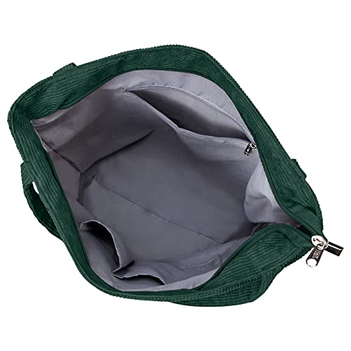 KALIDI FANCY FOREST KALIDI Corduroy Bag Women Large Tote Bag with Zipper Pockets Casual Shoulder Bag Big Capacity Shopping Bag, Dark Green - Image 5