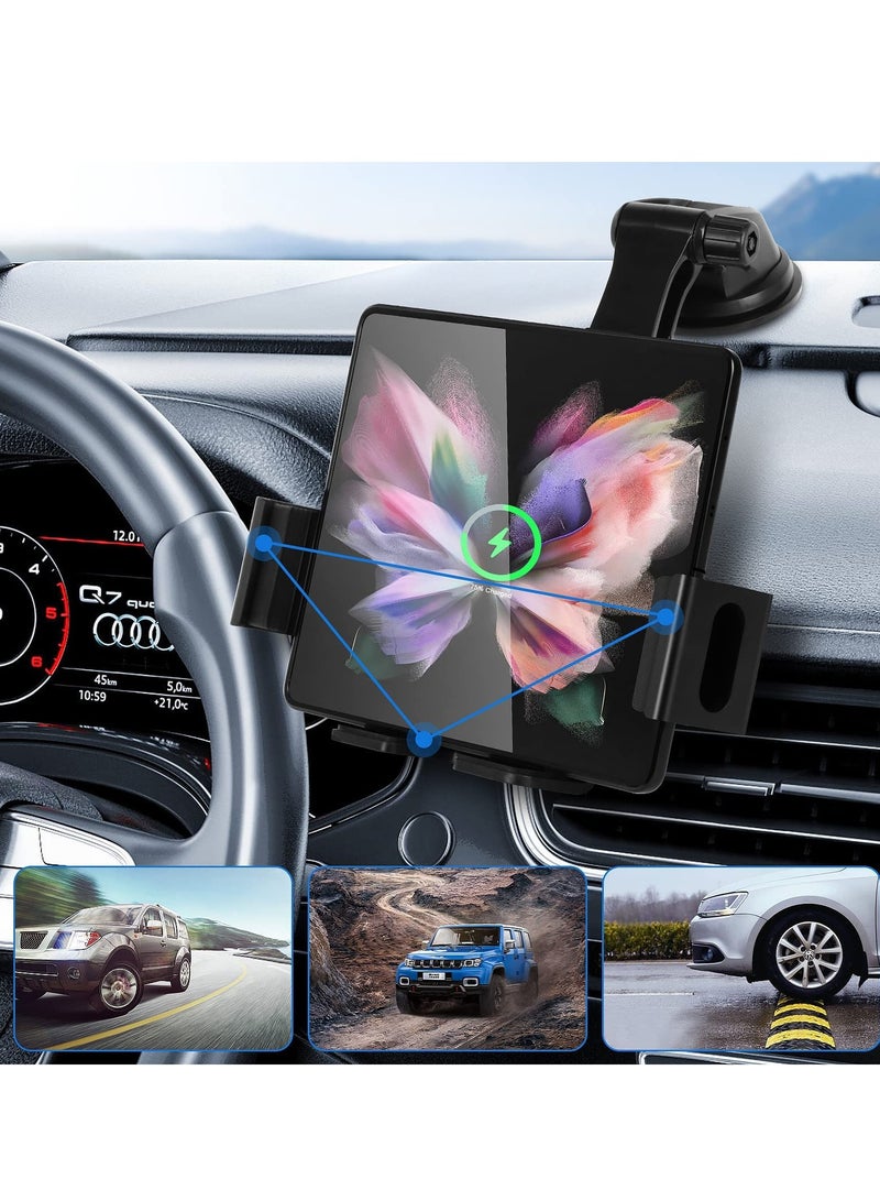 كاست ويف حامل شاحن سيارة لاسلكي Qi بقوة 20 وات متوافق مع هاتف Samsung Galaxy Z Fold4 Fold3 Z Fold2 Fold S22 Ultra، يدعم ملفين للصورة مع خاصية التثبيت التلقائي وحامل شحن السيارة مع مروحة تبريد - Image 4
