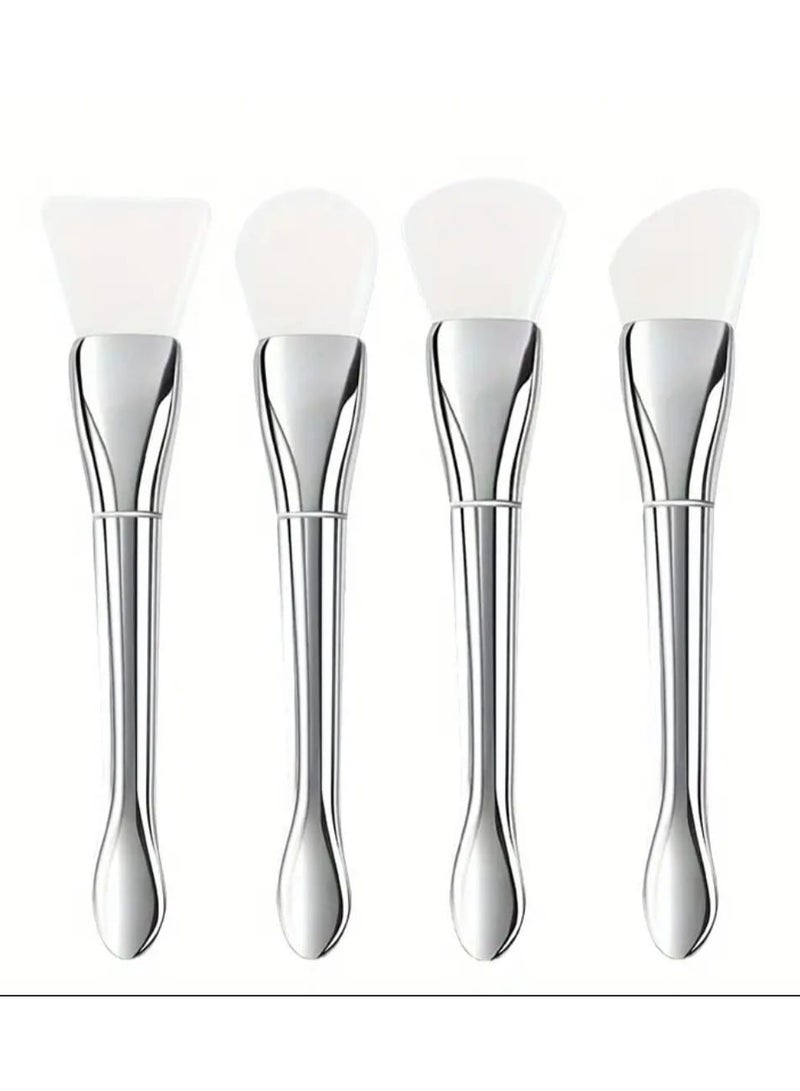 BOLREUS 4 Pcs Multifunctional Silicone Facial Mask Brush Set, Ultra-Thin Flat Head Applicator With Silver-Handle, Dual-Ended Facial Mask Brush & Spatula, Soft Touch - Image 5
