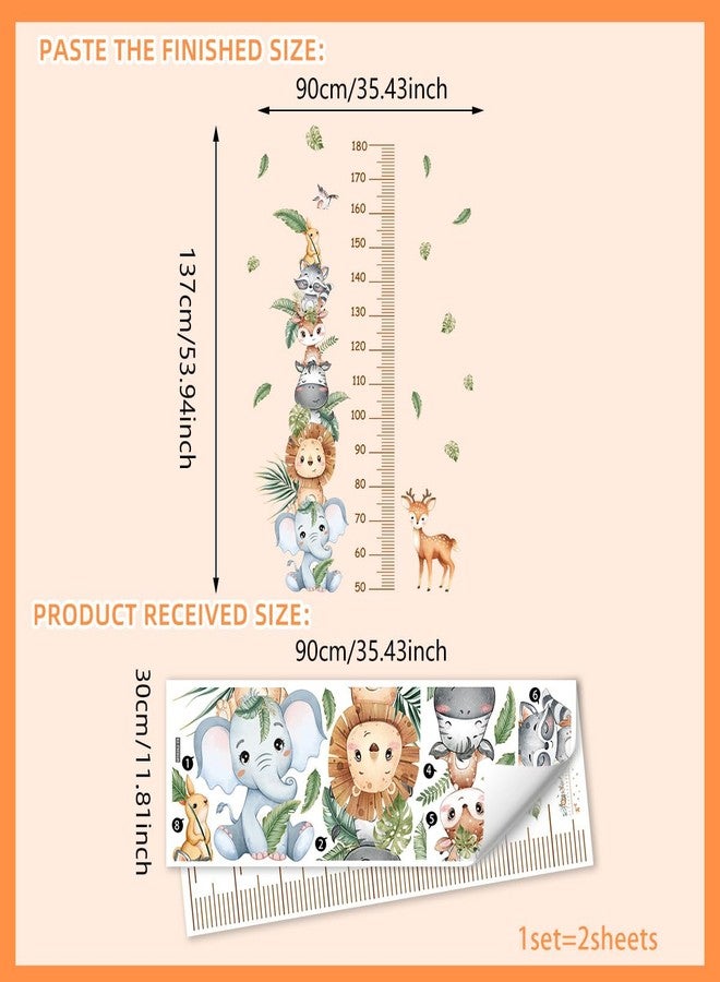 Boodecal 35.43 x 53.94 inches Jungle Animal Lion Elephant Cartoon Version Growth Chart for Kids Height Chart Ruler Wall Decor for Measuring Kids Boys Girls Wall Decals Stickers for Children Nursery - Image 2