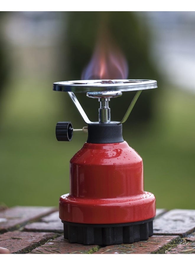 موقد غاز محمول للتخييم والرحلات، موقد سفري Top-mounted للطبخ الخارجي، شعلة فولاذ مقاوم للصدأ قوية، حامل أواني كروم للأواني والغلايات والدلال، مفتاح تحكم بالغاز قابل للتعديل، خفيف وصغير الحجم، سريع الغليان، سهل التركيب والاستخدام في التخييم، النزهات، الشوايات والرحلات البرية - Image 2