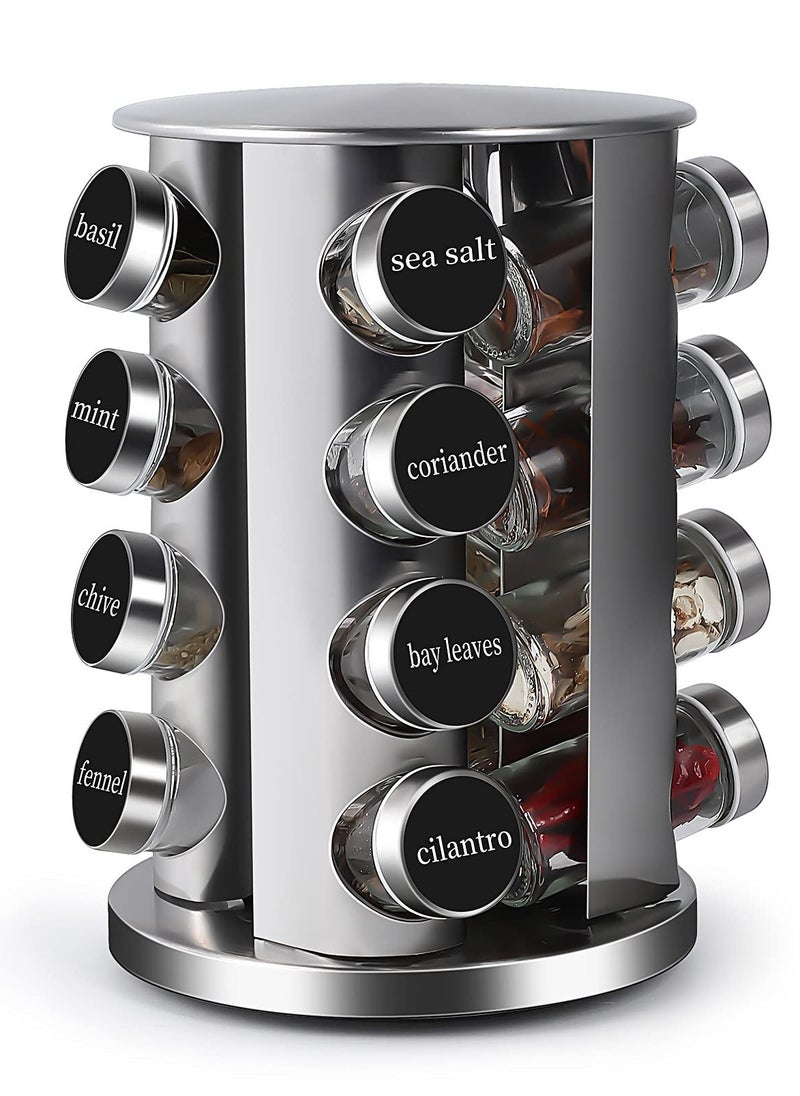 Generic - Stainless Steel Revolving Spice Rack Set with 16 Spice Jars Spice Rack Tower Organizer for Countertop or Cabinet Standing Seasoning Tower for Kitchen 360° Rotating Spice Carousel (16 JARS) - Image 1