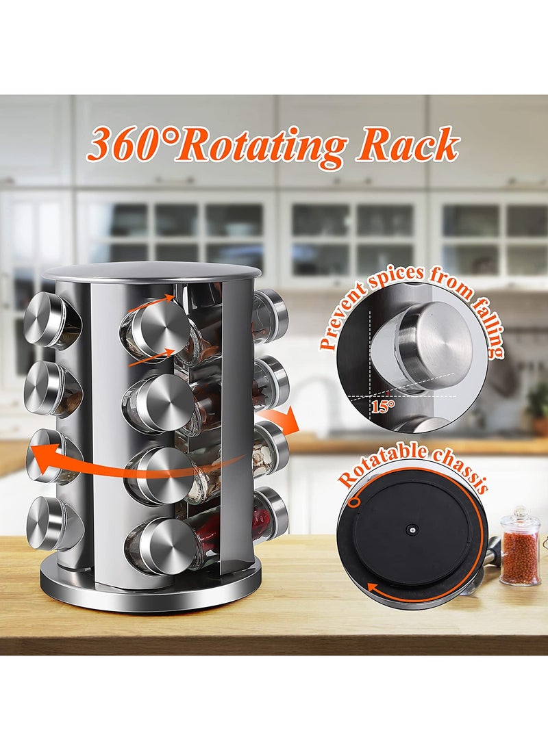 Generic - Stainless Steel Revolving Spice Rack Set with 16 Spice Jars Spice Rack Tower Organizer for Countertop or Cabinet Standing Seasoning Tower for Kitchen 360° Rotating Spice Carousel (16 JARS) - Image 1
