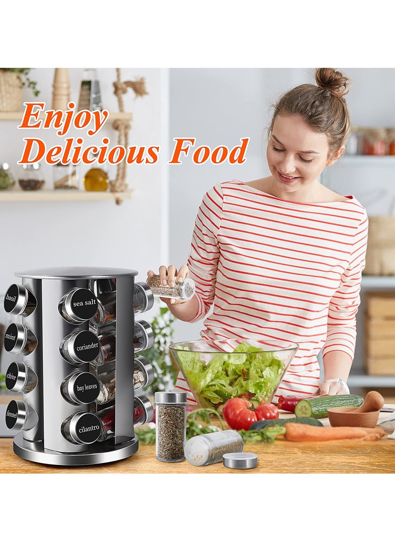 Generic - Stainless Steel Revolving Spice Rack Set with 16 Spice Jars Spice Rack Tower Organizer for Countertop or Cabinet Standing Seasoning Tower for Kitchen 360° Rotating Spice Carousel (16 JARS) - Image 1
