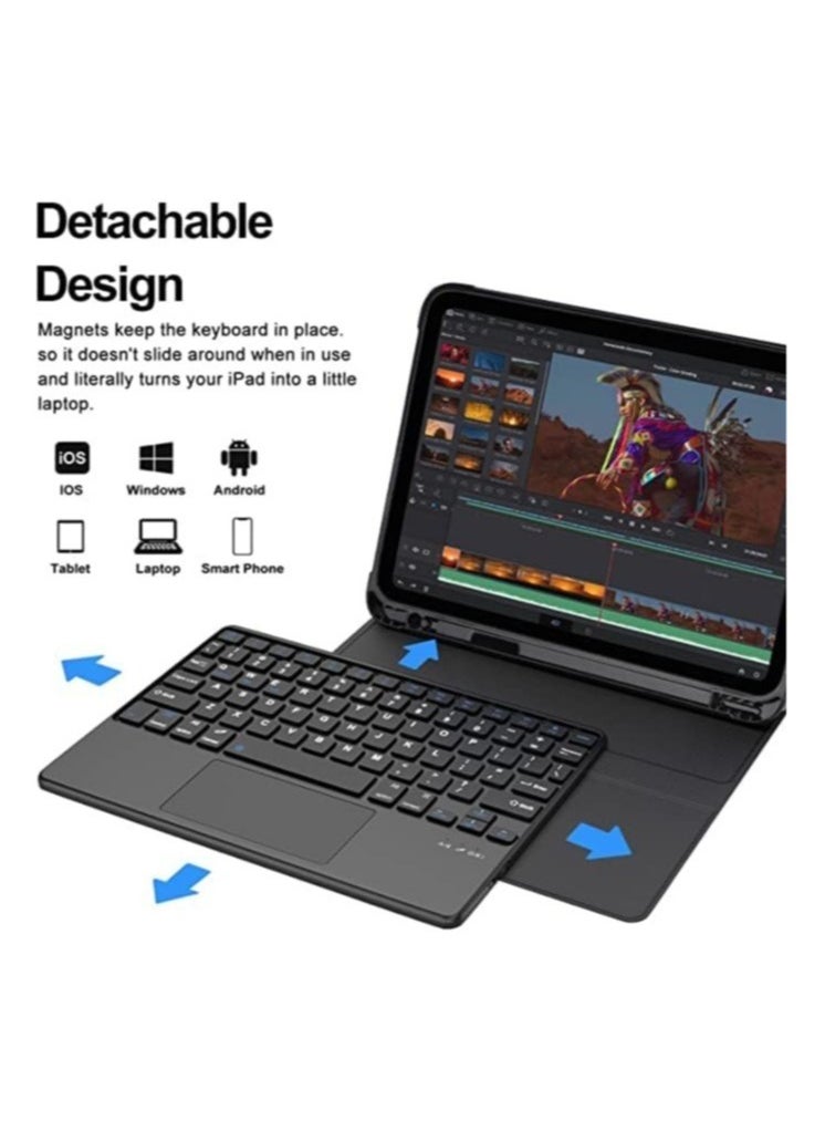ELTRAZONE iPad 10th Generation Keyboard Case with Trackpad (10.9 inch 2022 Release), Wireless Detachable Rechargeable Multi-touch Keyboard, Smart Folio Protective Cover with Pencil Holder - Image 3