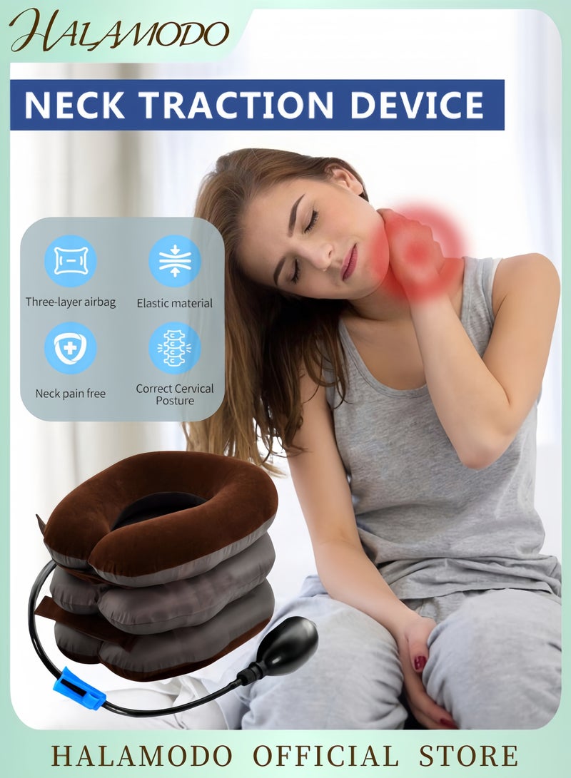 هالامودو وسادة شد الرقبة القابلة للتضخيم جهاز تمدد عنق جهاز لتخفيف آلام الرقبة، دعامة دعم فك الضغط للعنق للاستخدام المنزلي - Image 1