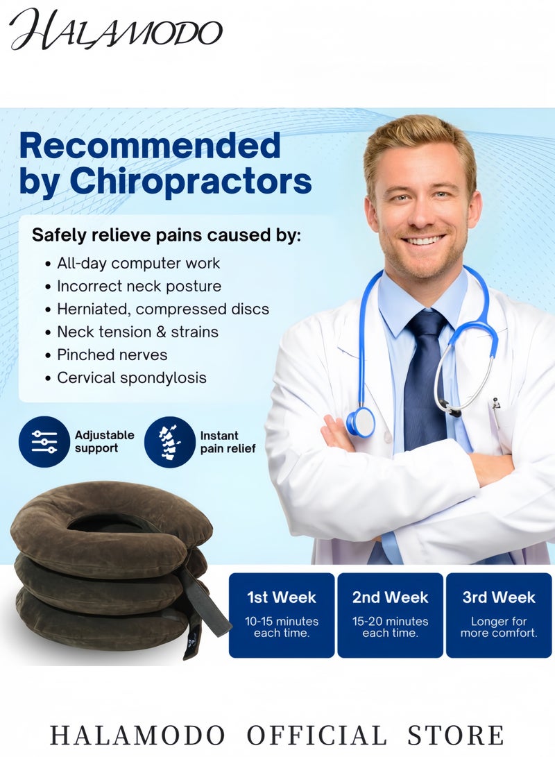 هالامودو وسادة شد الرقبة القابلة للتضخيم جهاز تمدد عنق جهاز لتخفيف آلام الرقبة، دعامة دعم فك الضغط للعنق للاستخدام المنزلي - Image 2
