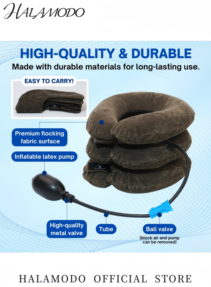 هالامودو وسادة شد الرقبة القابلة للتضخيم جهاز تمدد عنق جهاز لتخفيف آلام الرقبة، دعامة دعم فك الضغط للعنق للاستخدام المنزلي - Image 3