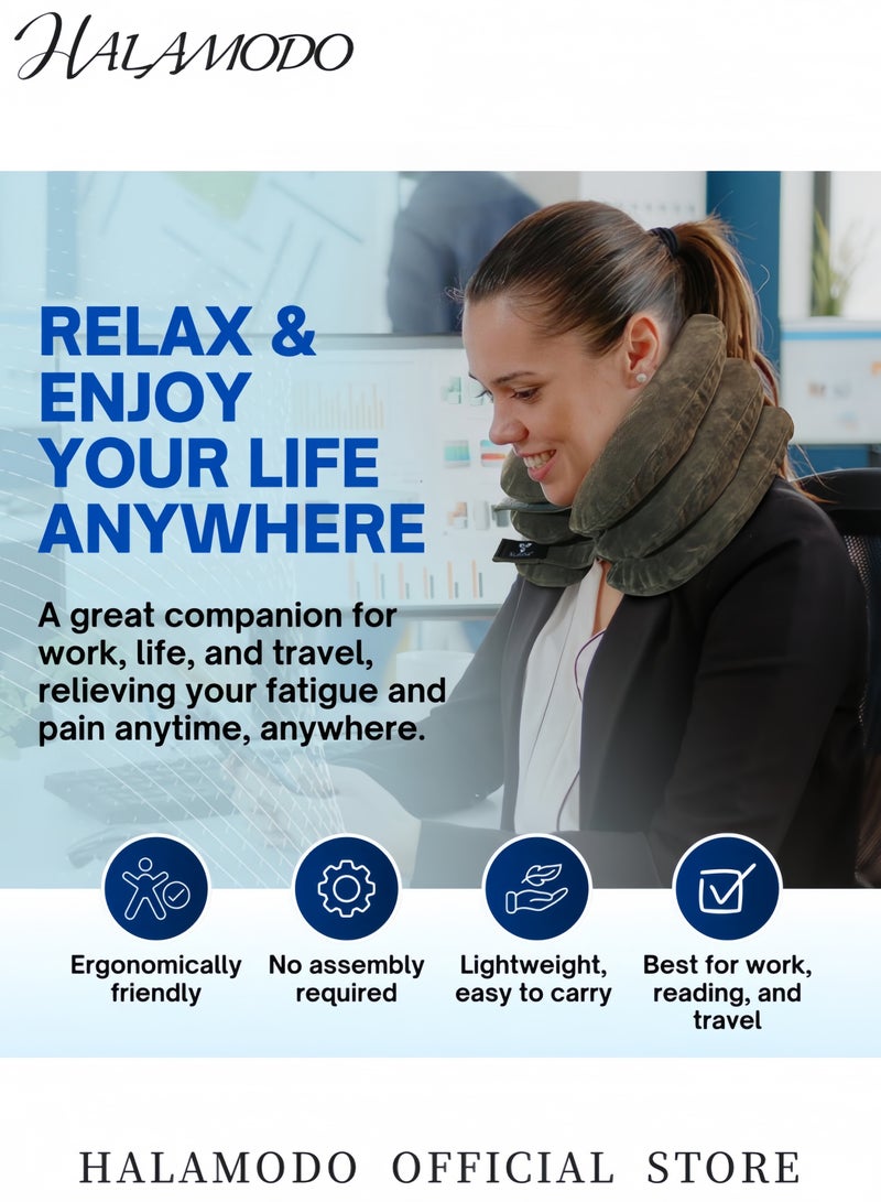 هالامودو وسادة شد الرقبة القابلة للتضخيم جهاز تمدد عنق جهاز لتخفيف آلام الرقبة، دعامة دعم فك الضغط للعنق للاستخدام المنزلي - Image 4