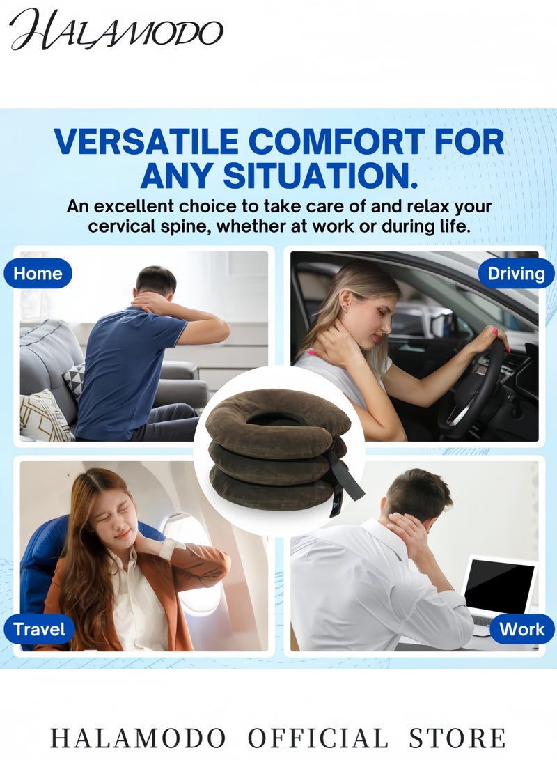هالامودو وسادة شد الرقبة القابلة للتضخيم جهاز تمدد عنق جهاز لتخفيف آلام الرقبة، دعامة دعم فك الضغط للعنق للاستخدام المنزلي - Image 5