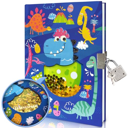 GINMLYDA Boys Diary with Lock for Kids Dinosaur Diaries 71x53 160 Pages Boy Journal Secret Cute Notebook with Lock and Key for Little Kid Writing Drawing Gift for Pre school Age 6812 - Image 1