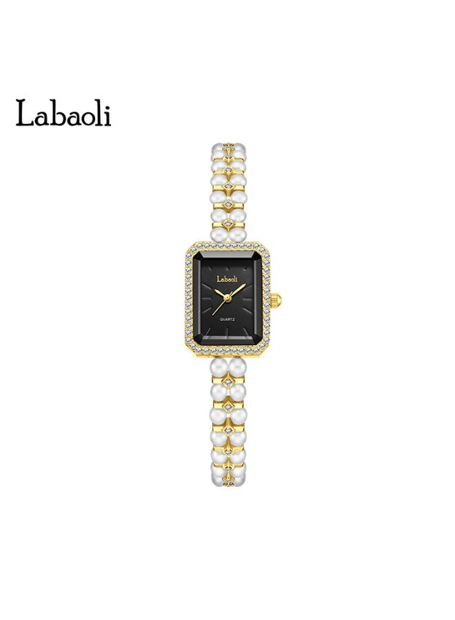 Elegant Ladies Pearl Wristwatch Rectangle Square Case Rhinestone Bezel Shell Dial Rose Gold Quartz Dress Watch