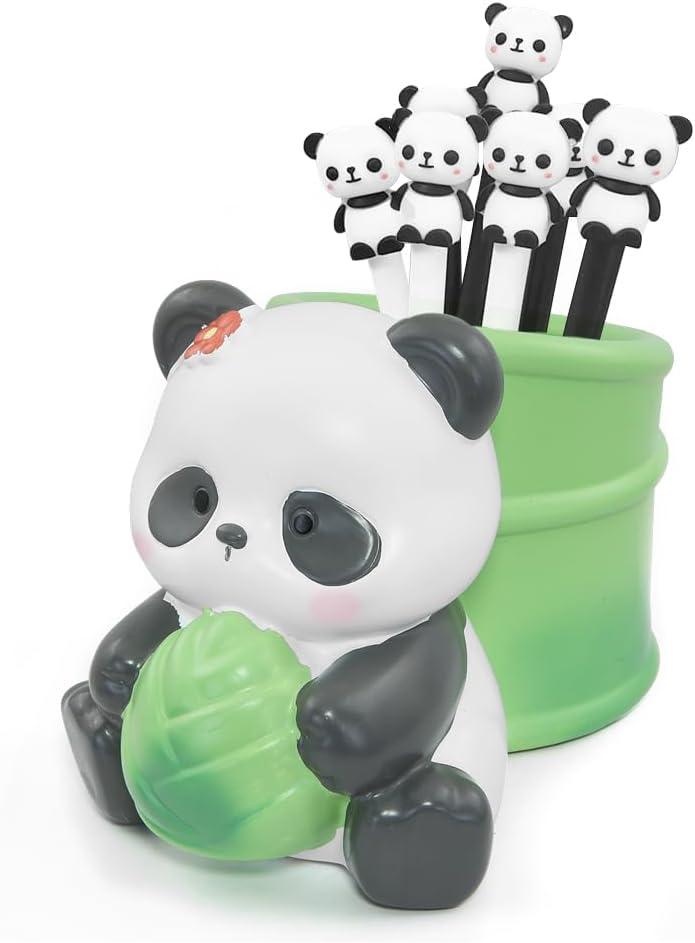 Winterworm Cute Panda Pencil Holder Panda with Bamboo Pencil Pen Container Pencil Cup Animal Pen Holder Desktop Brush Organizer Home Office Desktop Decoration Kid Back to School Student Gift - Image 2