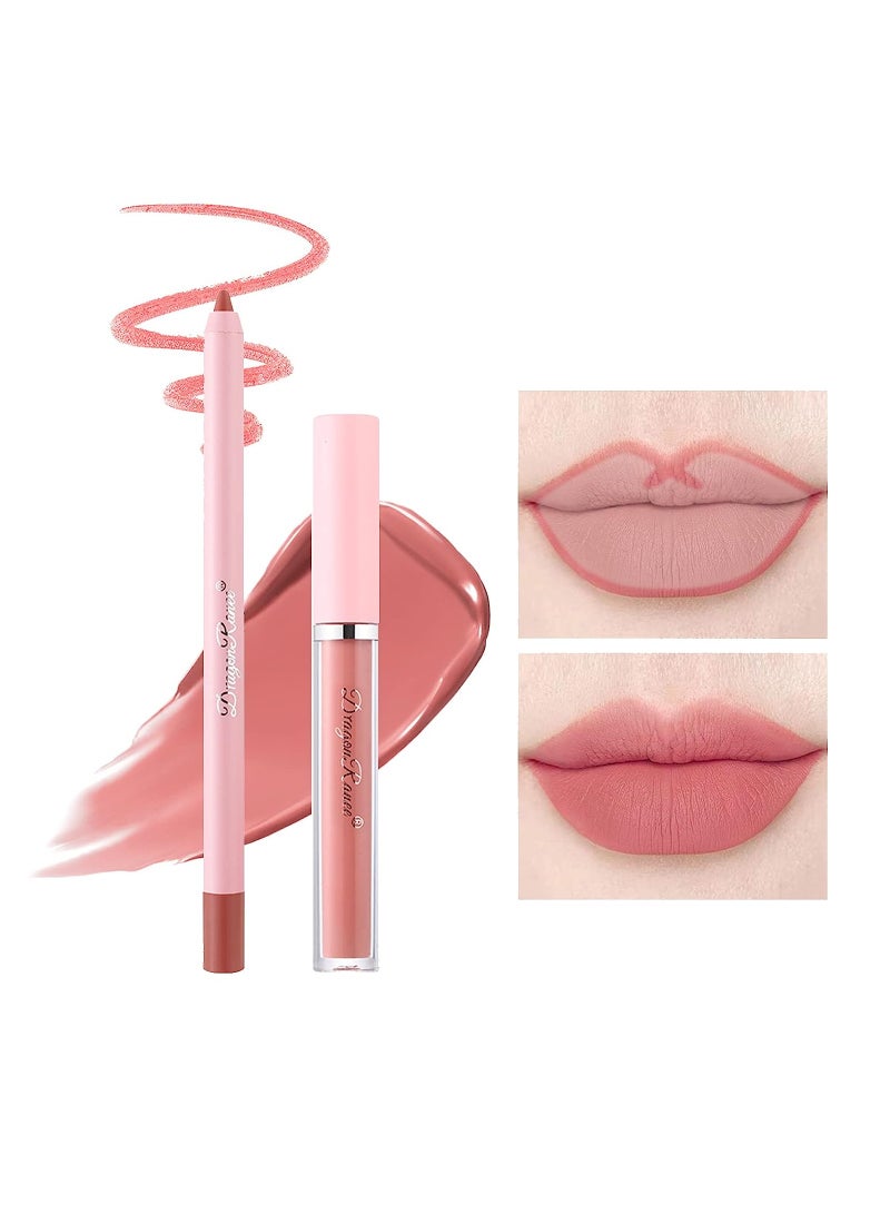 KASTWAVE Matte Lipstick Lip Liner Set, Velvety Matte Creamy Lip, Long Lasting Waterproof Lip Liner, Not Fade No Smudge, Makeup Gift Kit for Women Girls (08) - Image 1