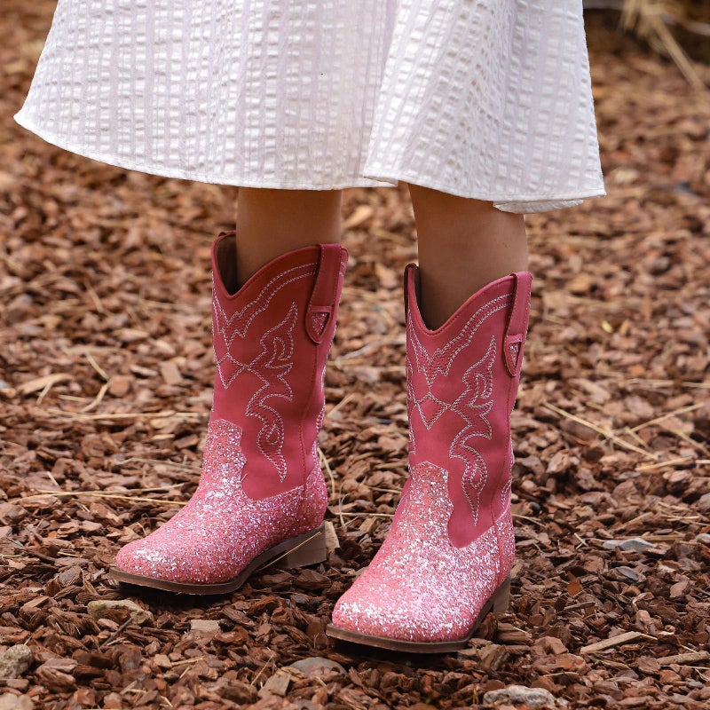 Choiran Toddler Girls Cowboy Boots - Cowgirl Western Boot for Kids Sparkle Glitter Mid Calf Riding Shoes Little/Big Kid - Image 2