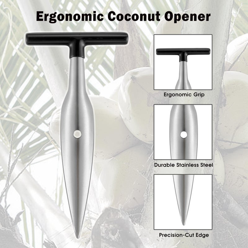 KCKHFA Coconut Opener Tool Set for Green Fresh Coconut, Manual Cutter, Straw Hole Puncher with 4 PCS Reusable Straws & Brush - Image 4
