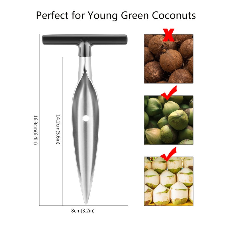 KCKHFA Coconut Opener Tool Set for Green Fresh Coconut, Manual Cutter, Straw Hole Puncher with 4 PCS Reusable Straws & Brush - Image 2