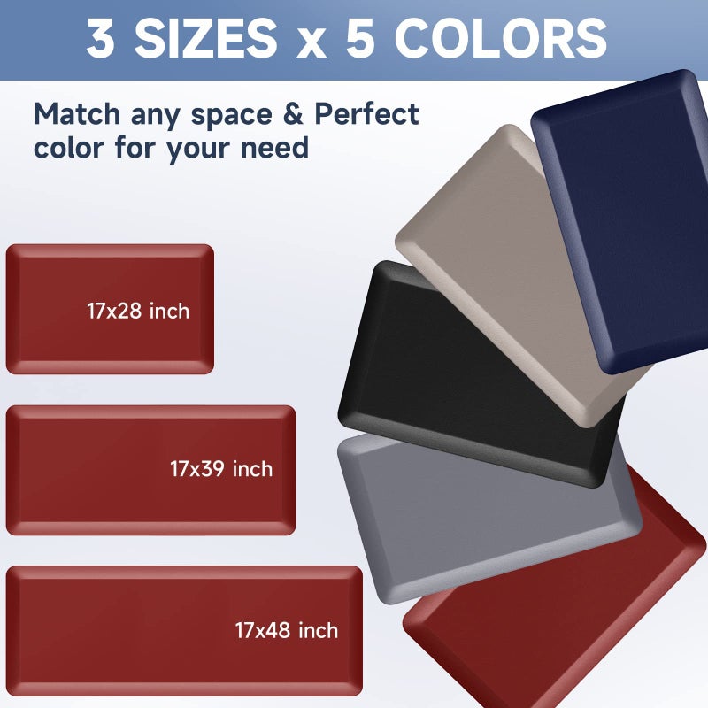 StepRite 4/5 Inch Thick Kitchen Mat Anti Fatigue Mat Kitchen Rugs Kitchen Decor Non-Slip, Stain & Water Resistant, Kitchen Mats Desk Mat for Kitchen, Office, Workshop, Red, 17'' x 28'' - Image 4