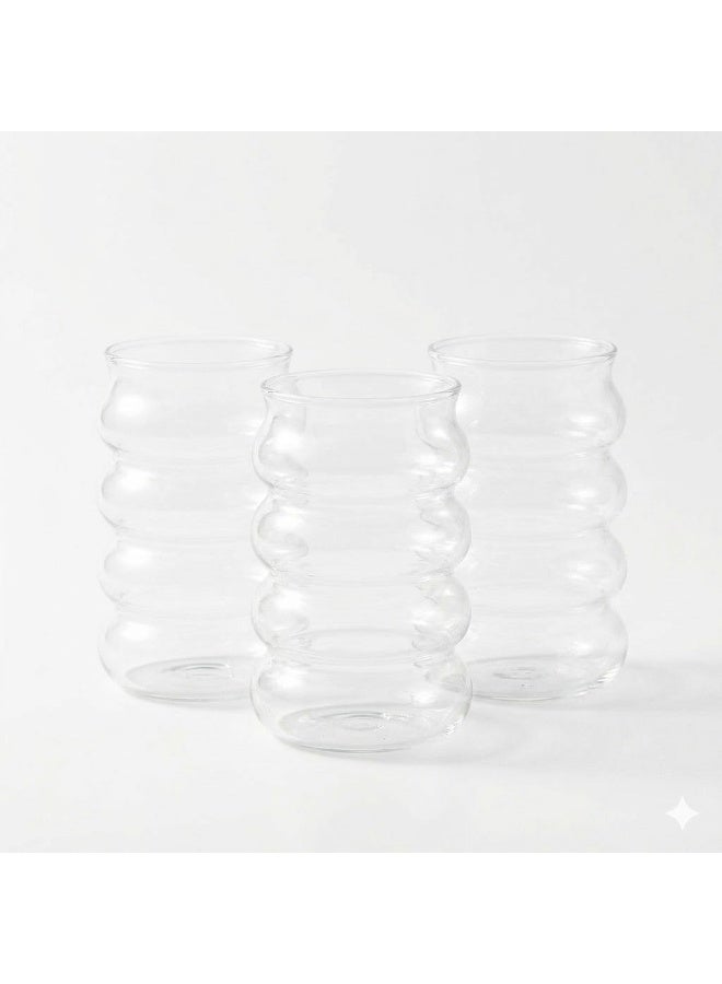 HomePro Bubble Glass 250 ml Premium Tumbler Set of 3 / Modern Stacked Ribbed Drinking Cups for Iced Coffee, Lattes, and Smoothies - Image 1