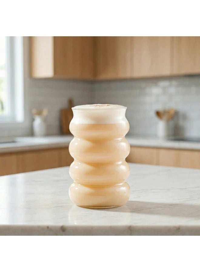 HomePro Bubble Glass 250 ml Premium Tumbler Set of 3 / Modern Stacked Ribbed Drinking Cups for Iced Coffee, Lattes, and Smoothies - Image 2