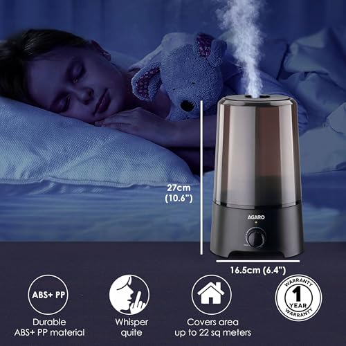 AGARO Verge Cool Mist Humidifier, 2.5L, For Bedroom, Home, Office, Adjustable Mist Output, Super Quiet, 360° Nozzle, Auto Shut Off - Image 4