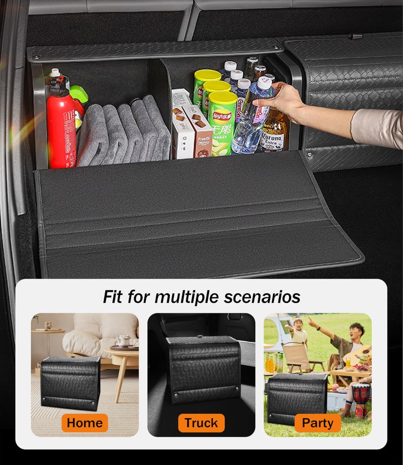 POKSRI Trunk Organizer for suv,car storage organizer,lid Box,PU Leather & PP Honeycomb Board,Fixed with screws extremely sturdy,Collapsible and Adjustable,15''L x 13''W x 12.4''H,2K inchesÂ³(size B) - Image 2