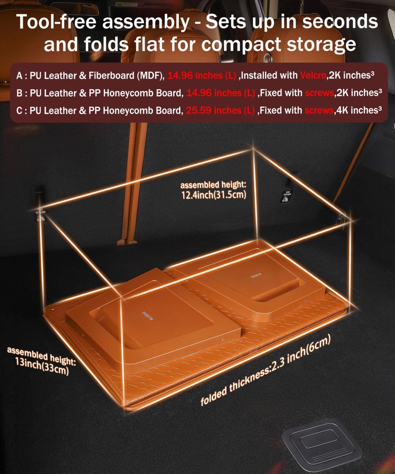 POKSRI Trunk Organizer for suv,car storage organizer,lid Box,PU Leather & PP Honeycomb Board,Fixed with screws extremely sturdy,Collapsible and Adjustable,15''L x 13''W x 12.4''H,2K inchesÂ³(size B) - Image 5