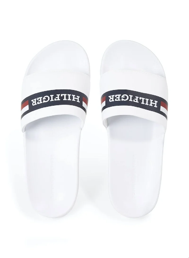 TOMMY HILFIGER Men's Signature Hilfiger Monotype Pool Slides -  Polyester mix upper, White