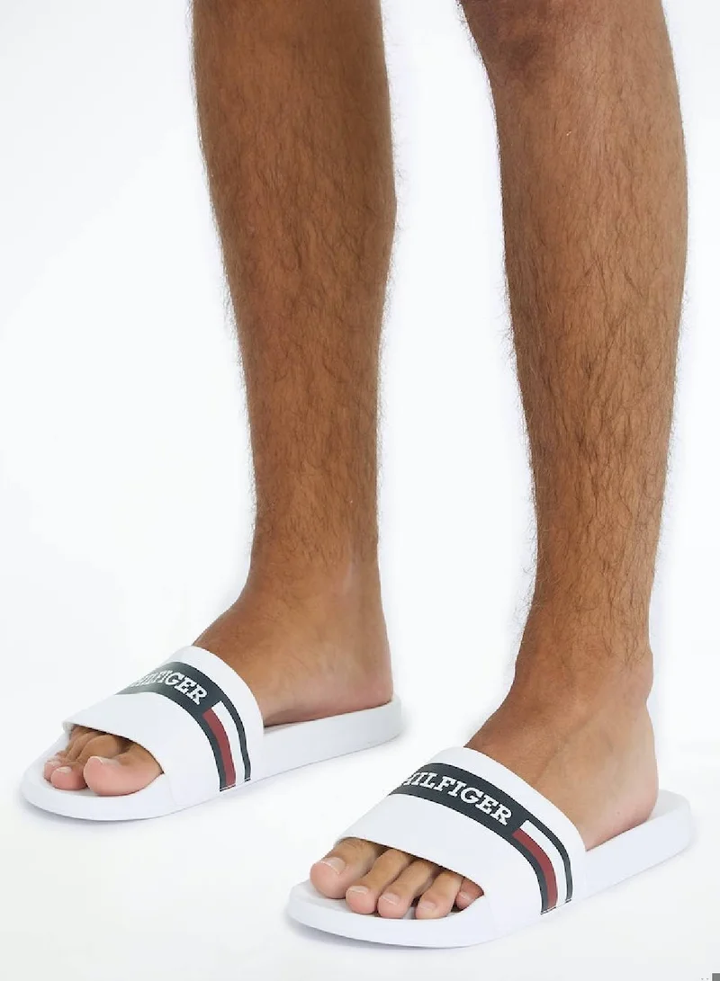 TOMMY HILFIGER Men's Signature Hilfiger Monotype Pool Slides -  Polyester mix upper, White