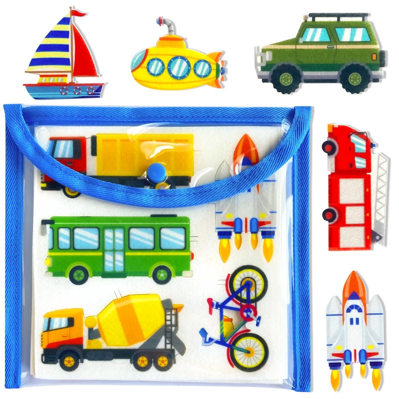 PENGFULL Felt Transportation Vehicles Learning Pieces,48 Felt Board Pieces for Felt Flannel Board,Air Land Sea Airplane Learning for Toddlers for Kindergarten,Preschool,Toddlers - Image 1