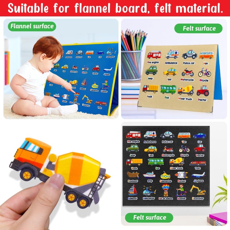 PENGFULL Felt Transportation Vehicles Learning Pieces,48 Felt Board Pieces for Felt Flannel Board,Air Land Sea Airplane Learning for Toddlers for Kindergarten,Preschool,Toddlers - Image 5