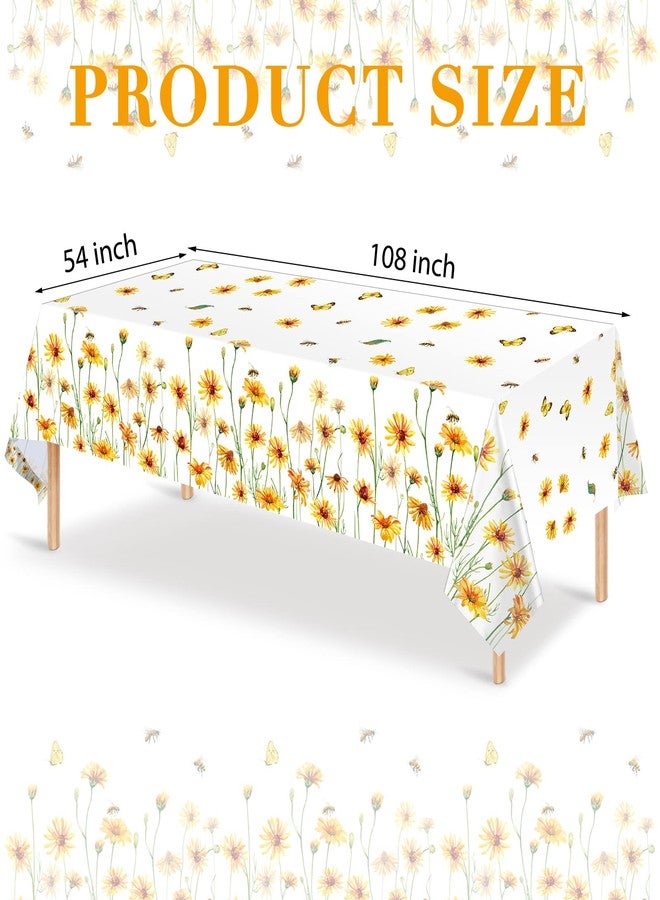Capoda 3 Pieces Yellow Bee Flower Tablecloth Spring Plastic Table Cover Spring Summer Seasonal Kitchen Dining Table Decoration for Indoor Outdoor Home Party Supplies, 54 x 108 Inch (Bee, Flower) - Image 2
