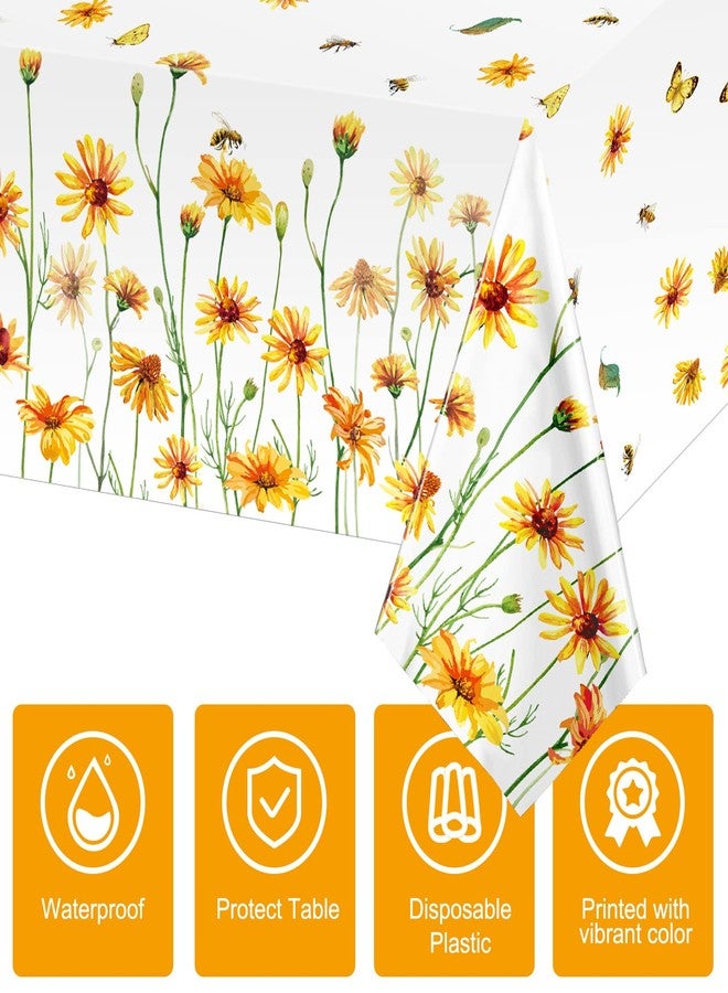 Capoda 3 Pieces Yellow Bee Flower Tablecloth Spring Plastic Table Cover Spring Summer Seasonal Kitchen Dining Table Decoration for Indoor Outdoor Home Party Supplies, 54 x 108 Inch (Bee, Flower) - Image 3