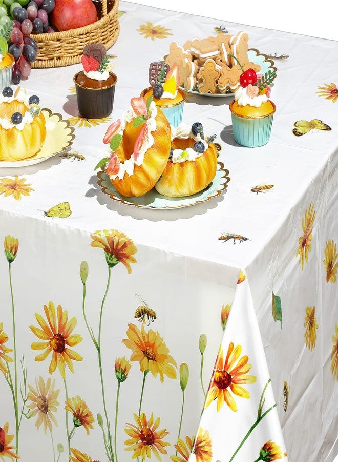 Capoda 3 Pieces Yellow Bee Flower Tablecloth Spring Plastic Table Cover Spring Summer Seasonal Kitchen Dining Table Decoration for Indoor Outdoor Home Party Supplies, 54 x 108 Inch (Bee, Flower) - Image 5