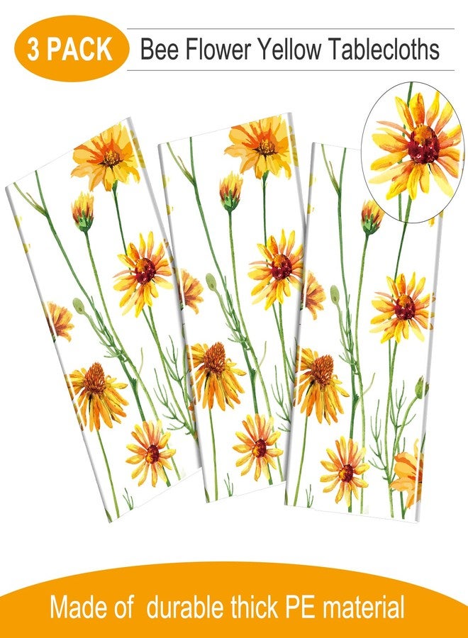 Capoda 3 Pieces Yellow Bee Flower Tablecloth Spring Plastic Table Cover Spring Summer Seasonal Kitchen Dining Table Decoration for Indoor Outdoor Home Party Supplies, 54 x 108 Inch (Bee, Flower) - Image 4