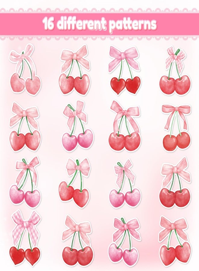 BkeeCten 1000pcs Pink Bow Cherry Coquette Sticker Roll (2 Rolls), Watercolor Aesthetic Fruit Decorative Decals, Red & Pink Cherry with Bow Self-Adhesive Stickers for Water Bottle Scrapbook Decor - Image 3