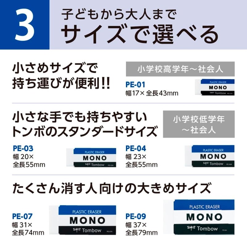 Tombow 1 X MONO PLASTIC ERASER 3piece pack JAPAN Import PE04A - Image 5