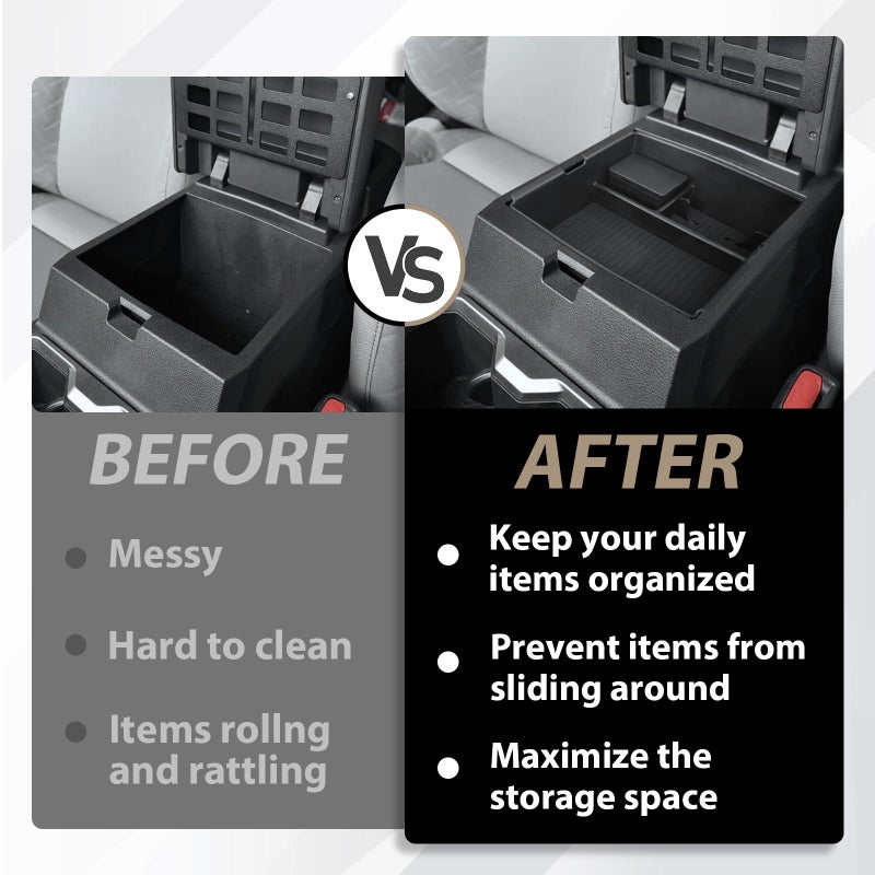 Muslogy for 2024 2025 2026 Toyota Tacoma Center Console Organizer Compatible with 2024-2026 4th Gen Tacoma Accessories Middle Console Storage Box with Anti-Slip Mats Interior Insert Tray (Black) - Image 4