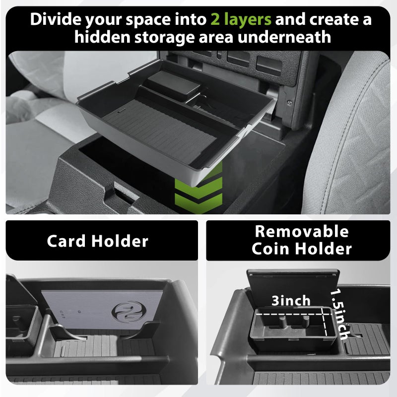 Muslogy for 2024 2025 2026 Toyota Tacoma Center Console Organizer Compatible with 2024-2026 4th Gen Tacoma Accessories Middle Console Storage Box with Anti-Slip Mats Interior Insert Tray (Black) - Image 2