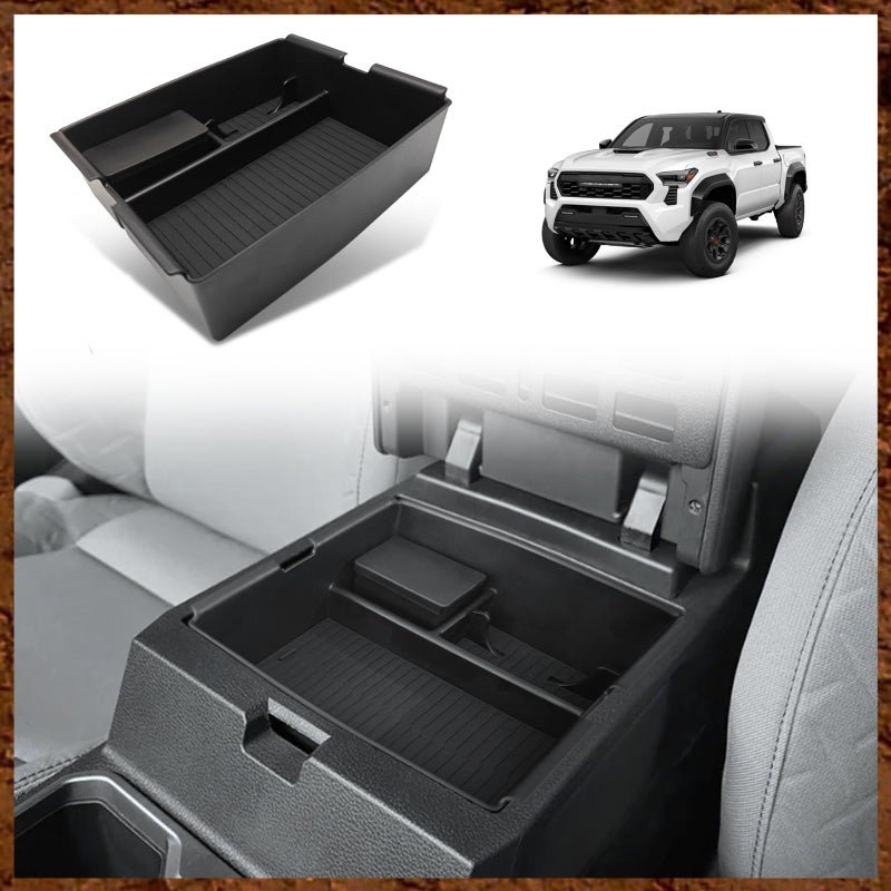 Muslogy for 2024 2025 2026 Toyota Tacoma Center Console Organizer Compatible with 2024-2026 4th Gen Tacoma Accessories Middle Console Storage Box with Anti-Slip Mats Interior Insert Tray (Black) - Image 1