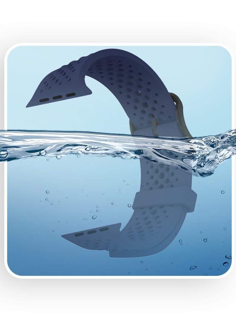 CATANES 49mm/45mm/44mm/ Sport Silicone Watch Band Compatible with Apple Watch Series 9/8/7/6/5/4/3/2/1 & SE – Breathable Soft Strap with Buckle -  Dark Blue - Image 4