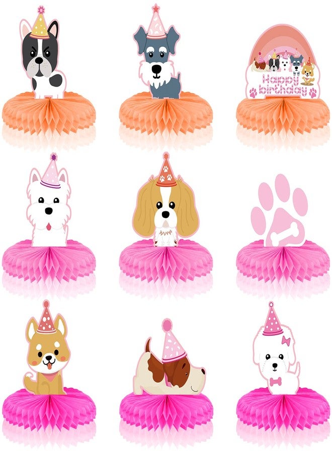 Demissle 9 Pcs Dog Themed Party Decorations Pink Honeycomb Centerpieces Dog Party Favors Themed Birthday Supplies Puppy Decorations - Image 1
