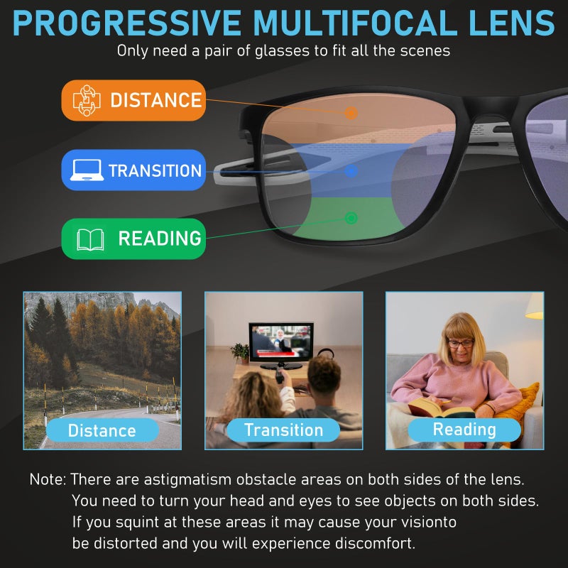 Bloexclu 4 Pack Progressive Multifocus Reading Glasses For Men Women Tr90 Sports Style Anti-Blue Light Computer Readers (Black & Grey & Leopard & Grey Leopard  2  X) - Image 5