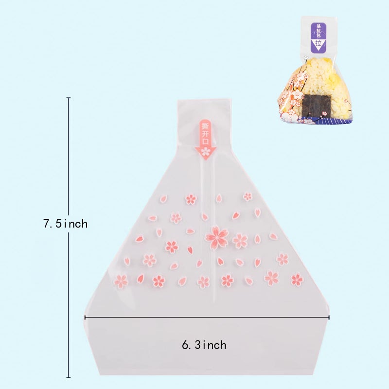 Wanaiha Onigiri Wrappers Triangle Plastic Rice Balls Bags, 100PCS Food Grade Japanese Easy Tear Disposable Onigiri baggies with Stickers - Image 5