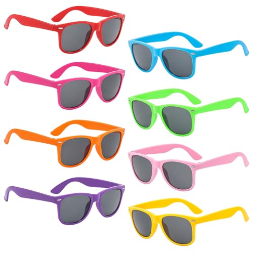 Pibupibu 8 Pack Kids Neon Colors Party Favor Supplies Unisex Sunglasses, Mix - Image 1