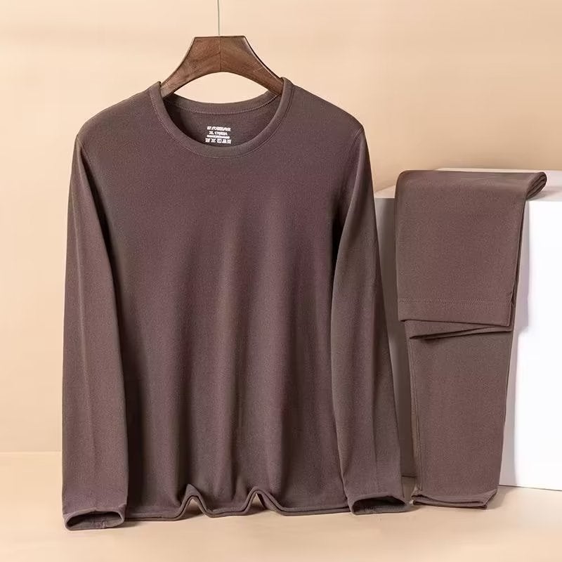 Chaolun cloth autumn and winter double-sided velvet warm leggings underwear suit high elastic close-fitting in stock cross-border wholesale brown round neck set 
