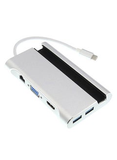 نيبمينينت محول 7 في 1 من Type-C إلى HDMI VGA RJ45 3 × موزع USB 3.0 ومزود بحامل للهاتف فضي  - Image 1