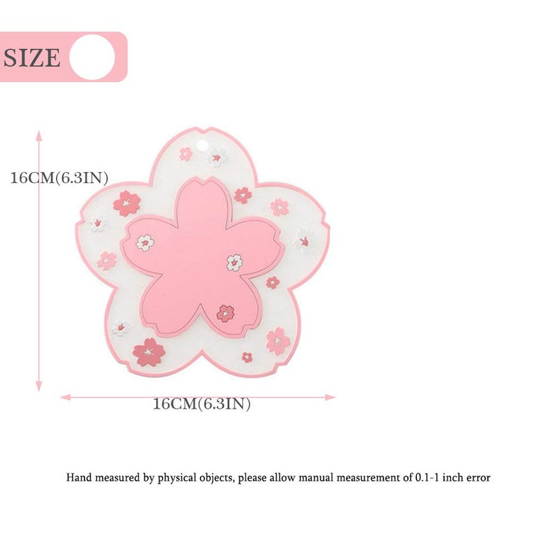 Binoster Sakura Coffee Cup Mat Kawaii Coaster 2PCS Cute Cherry Blossom PVC Home Tea Mug Pink Flower Pattern Anti-Skid Pot Bowl Pad Placemat for Desk Drink Table Decor Kawaii Accessories(Large) - Image 2
